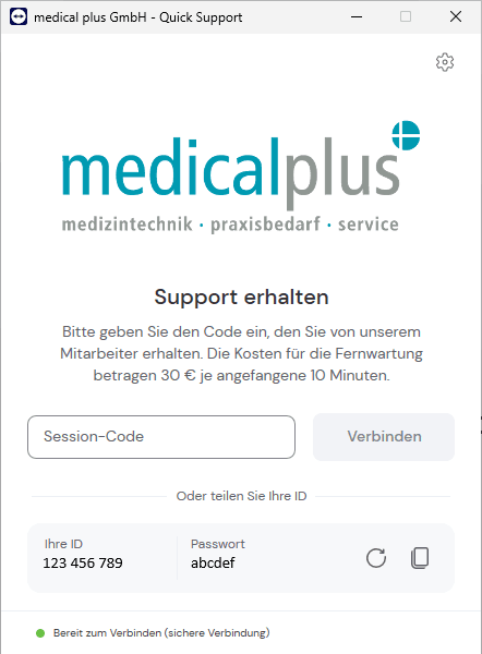 Fernwartungs-Interface TeamViewer medical plus
